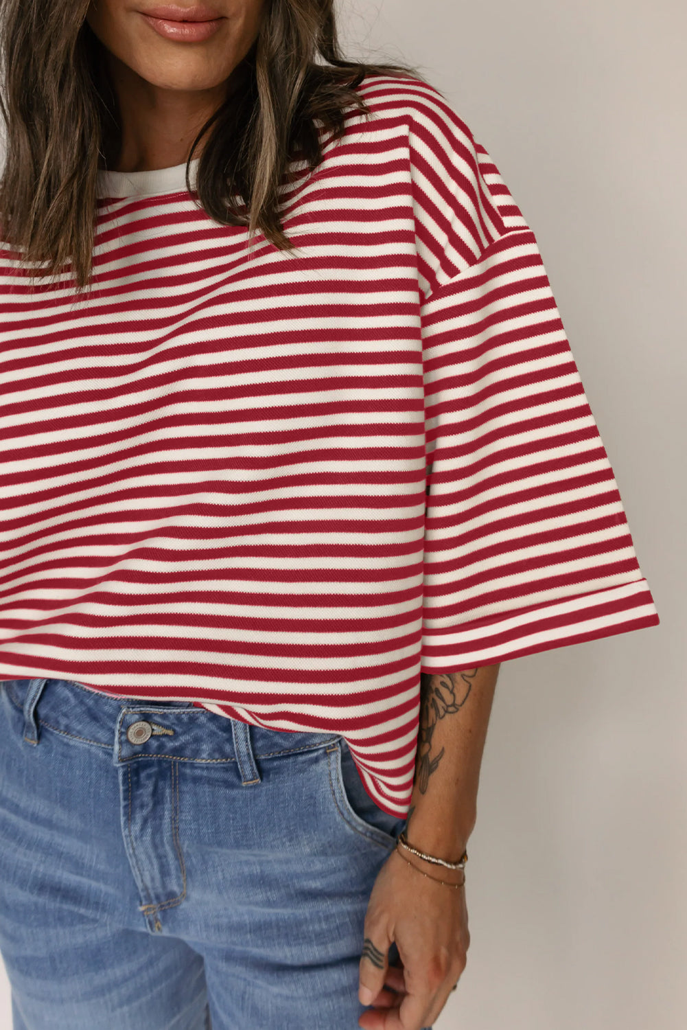 Red Striped Bowknot Backless T-Shirt - The Fair Lady Shop