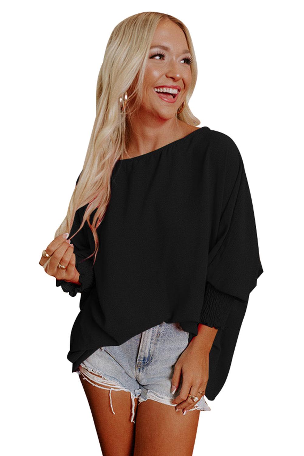 White Plain & Casual Shirred Cuffs Half Sleeve Top - The Fair Lady Shop