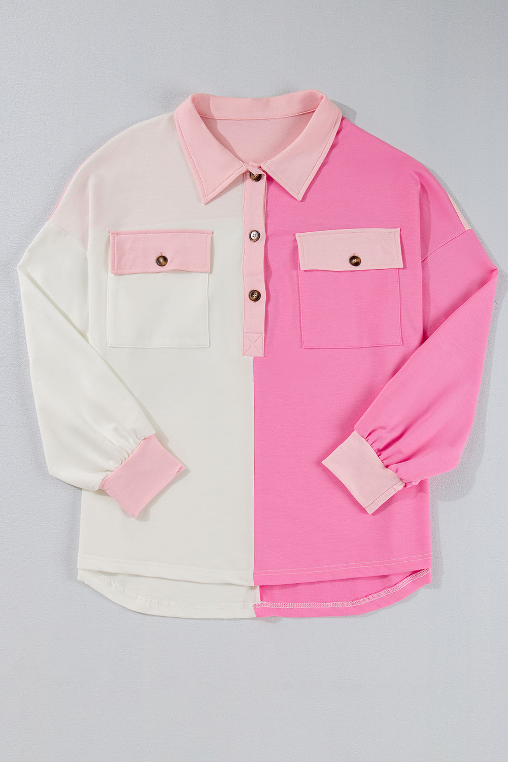 Bonbon Patchwork Pockets Half Button Plus Size Sweatshirt - The Fair Lady Shop