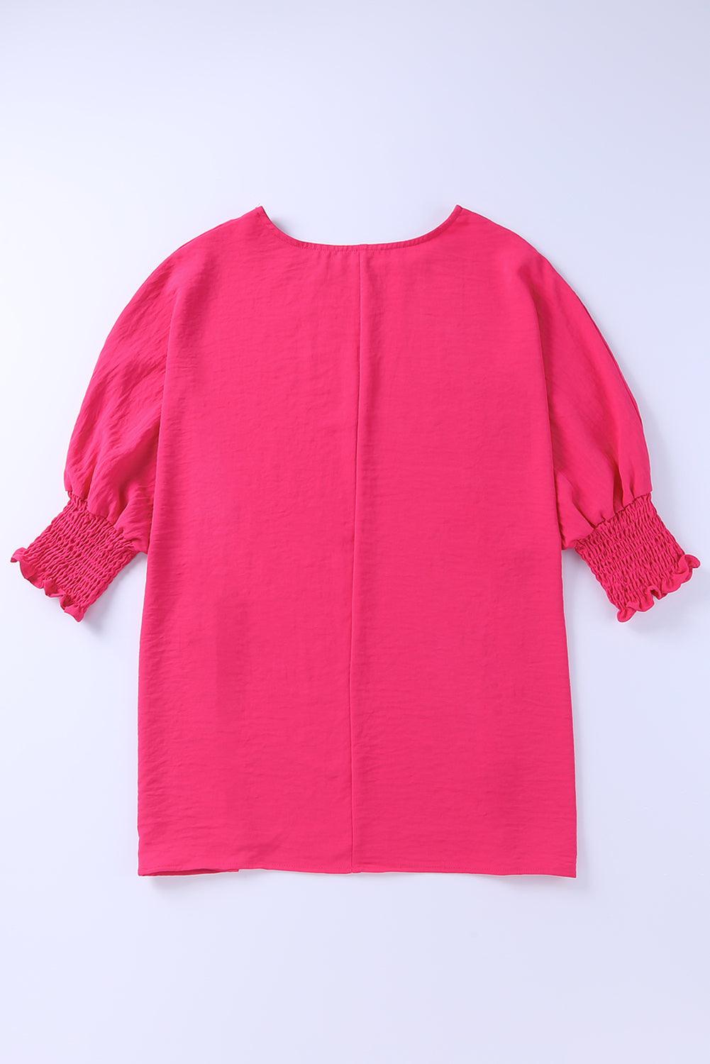 White Plain & Casual Shirred Cuffs Half Sleeve Top - The Fair Lady Shop