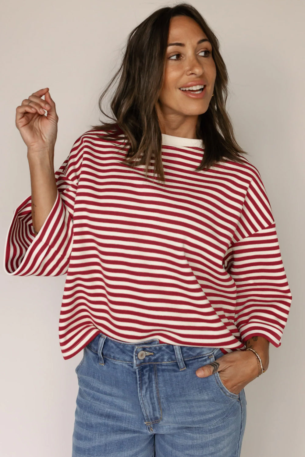 Red Striped Bowknot Backless T-Shirt - The Fair Lady Shop