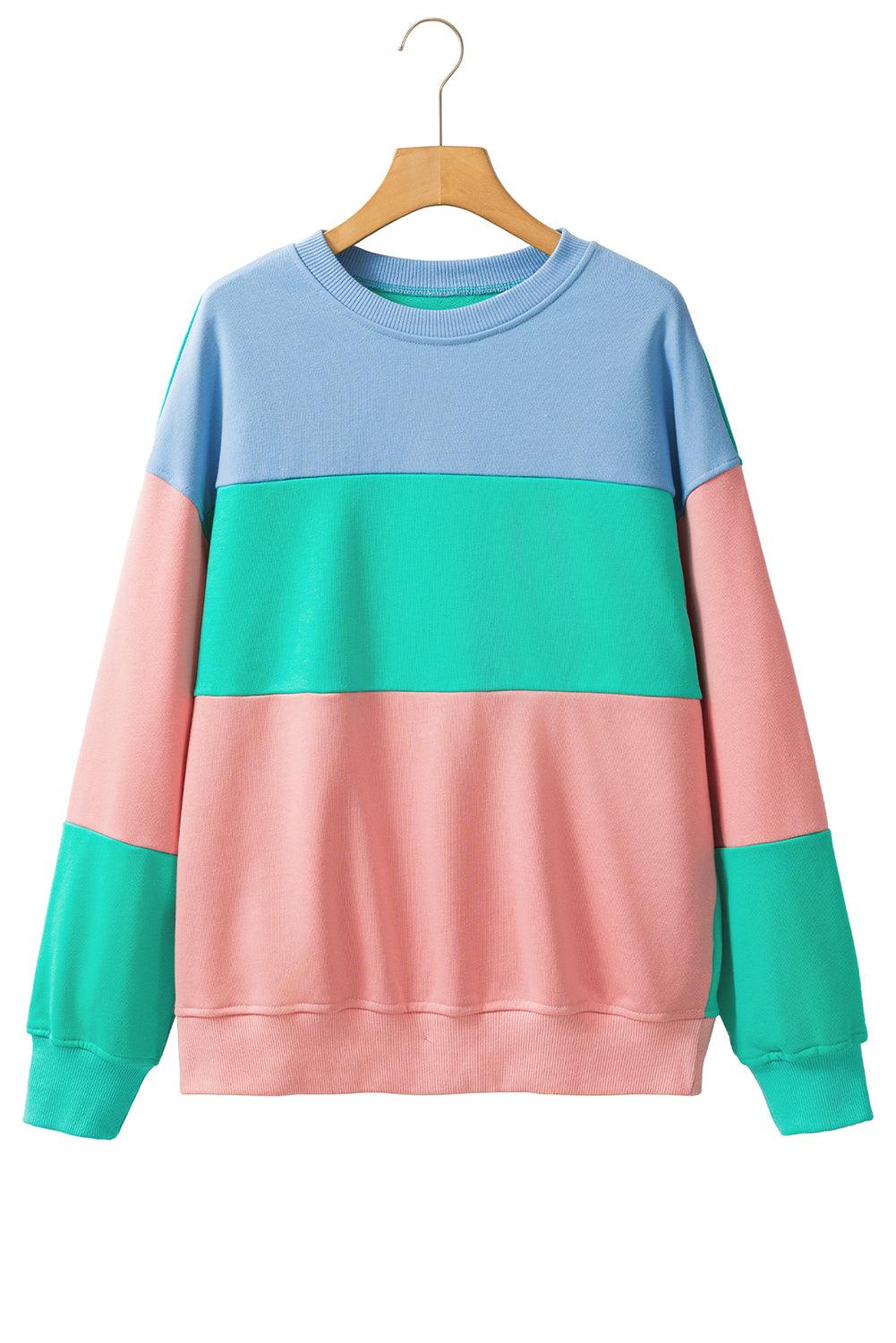 Meadow Mauve Colorblock Patchwork Drop Shoulder Sweatshirt - The Fair Lady Shop