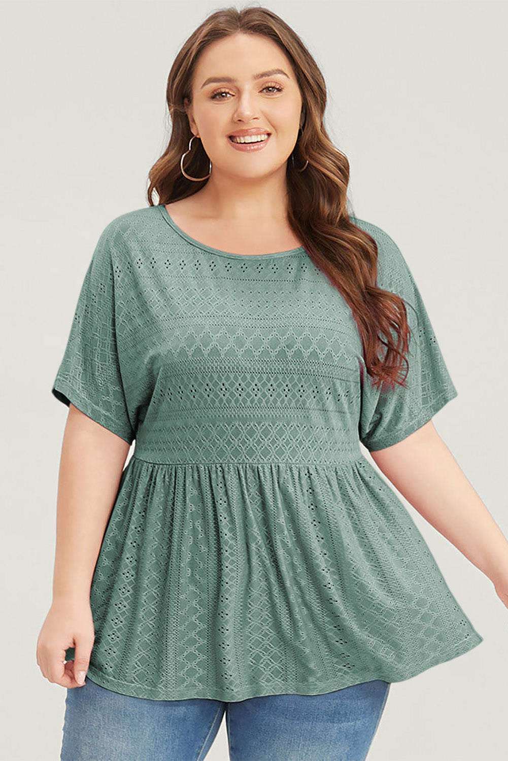 Green Plain Cut Out Plus Size Babydoll Blouse - The Fair Lady Shop