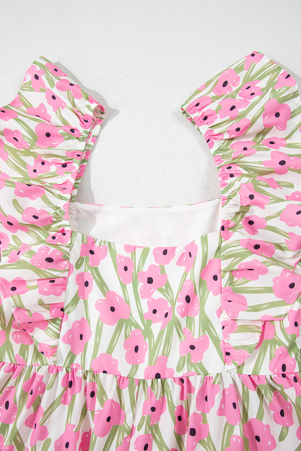 Pink Floral Print Square Neck Ruffled Strap Maxi Dress - The Fair Lady Shop