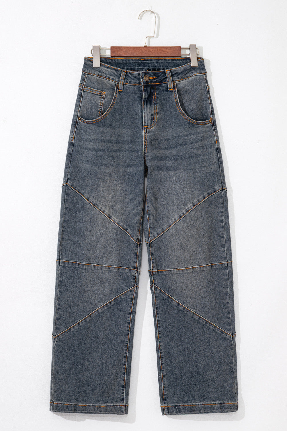 Sail Blue Criss Cross Straight Leg High Waist Jeans - The Fair Lady Shop
