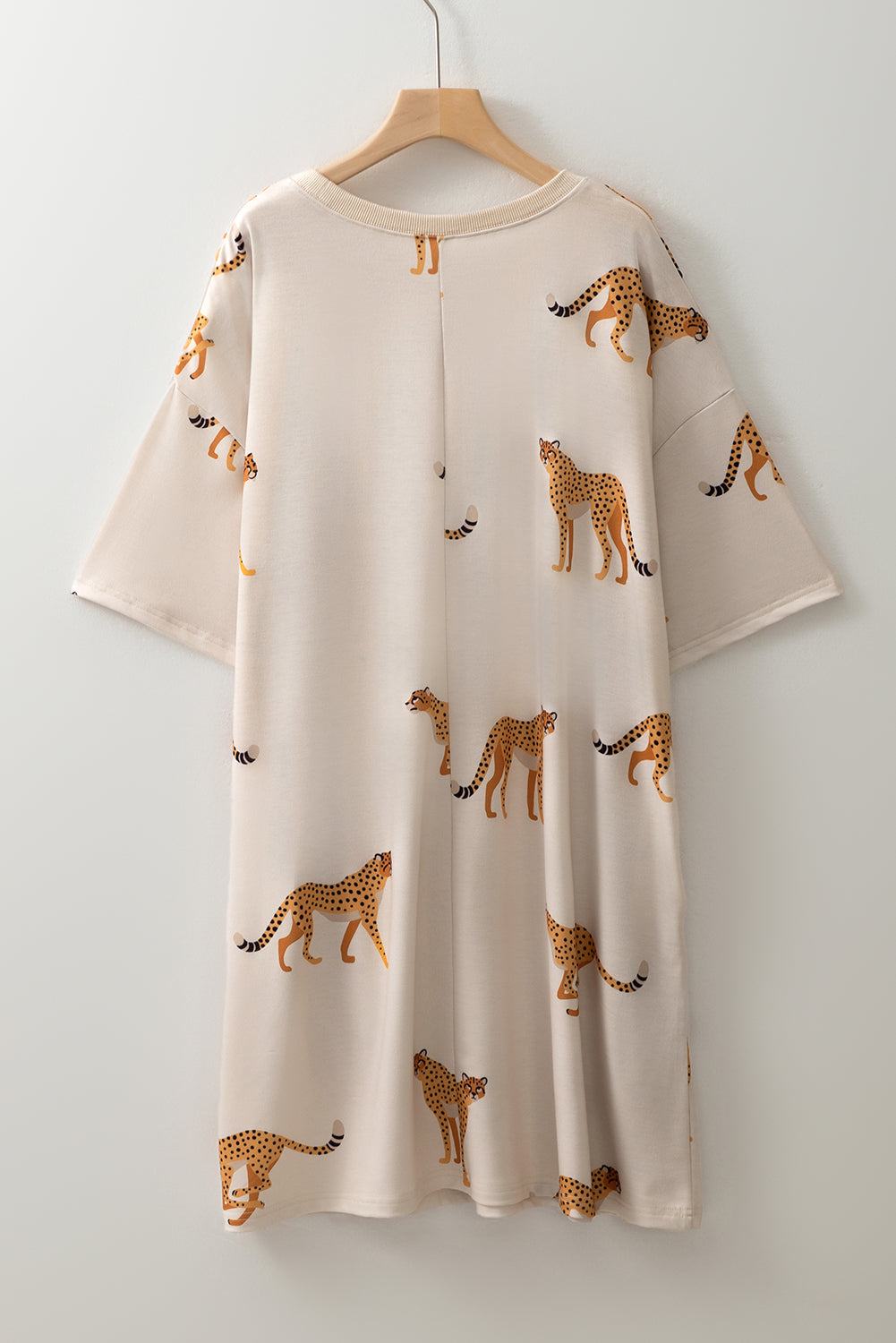 Apricot Plus Size Cheetah Print Side Pockets T Shirt Mini Dress - The Fair Lady Shop