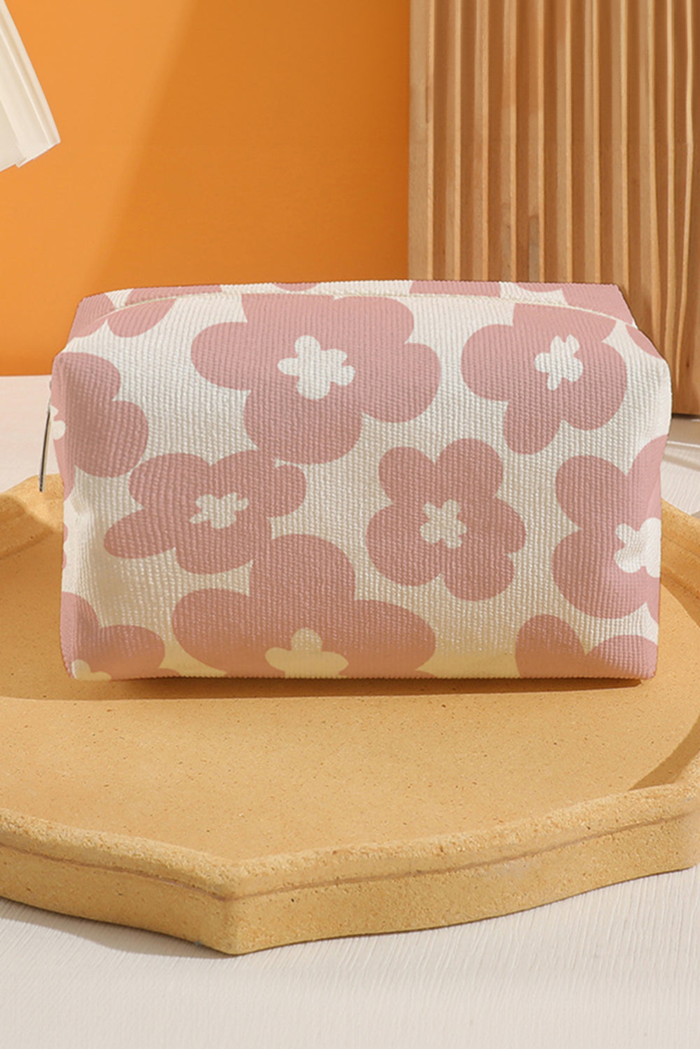 White Flowers Print Zipper Canvas Cosmetic Bag - The Fair Lady Shop
