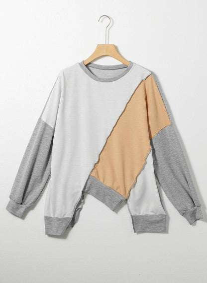 Pink Colorblock Stitching Irregular Hem Long Sleeve Top - The Fair Lady Shop