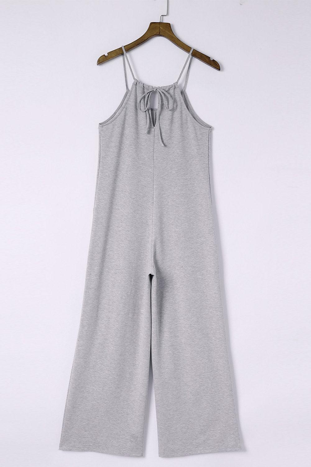 Black Loose Fit Side Pockets Spaghetti Strap Wide Leg Jumpsuit - The Fair Lady Shop