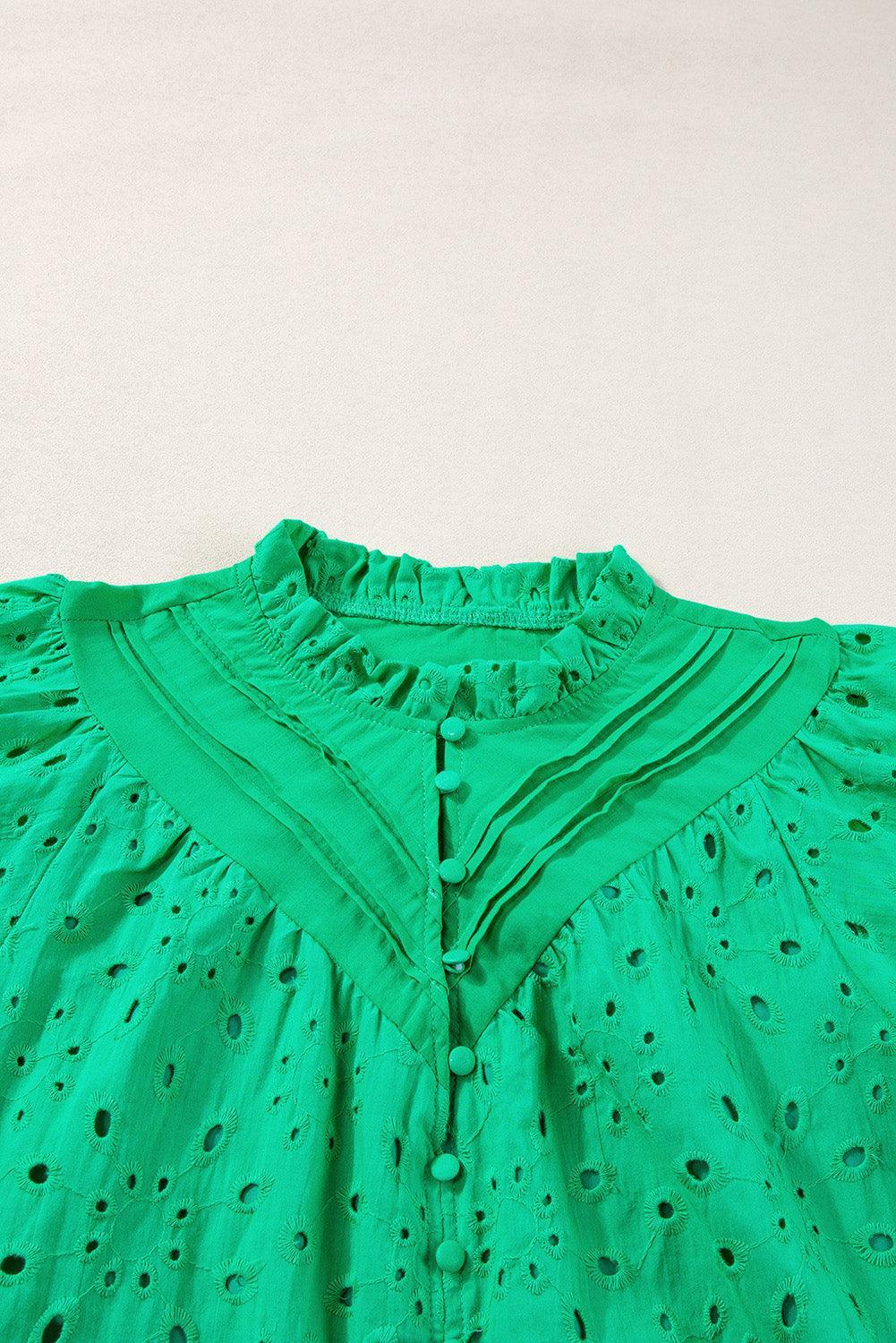 Bonbon Hollow-out Flower Embroidered Short Puff Sleeve Blouse - The Fair Lady Shop