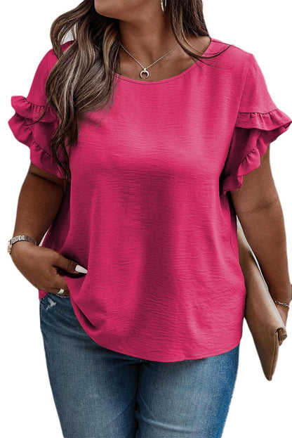 Light French Beige Ruffled Short Sleeve Plus Size Top - The Fair Lady Shop