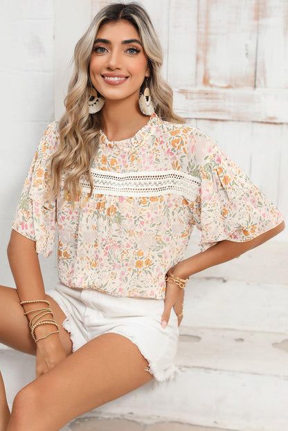 Multicolor Floral Print Wide Batwing Sleeves Blouse - The Fair Lady Shop