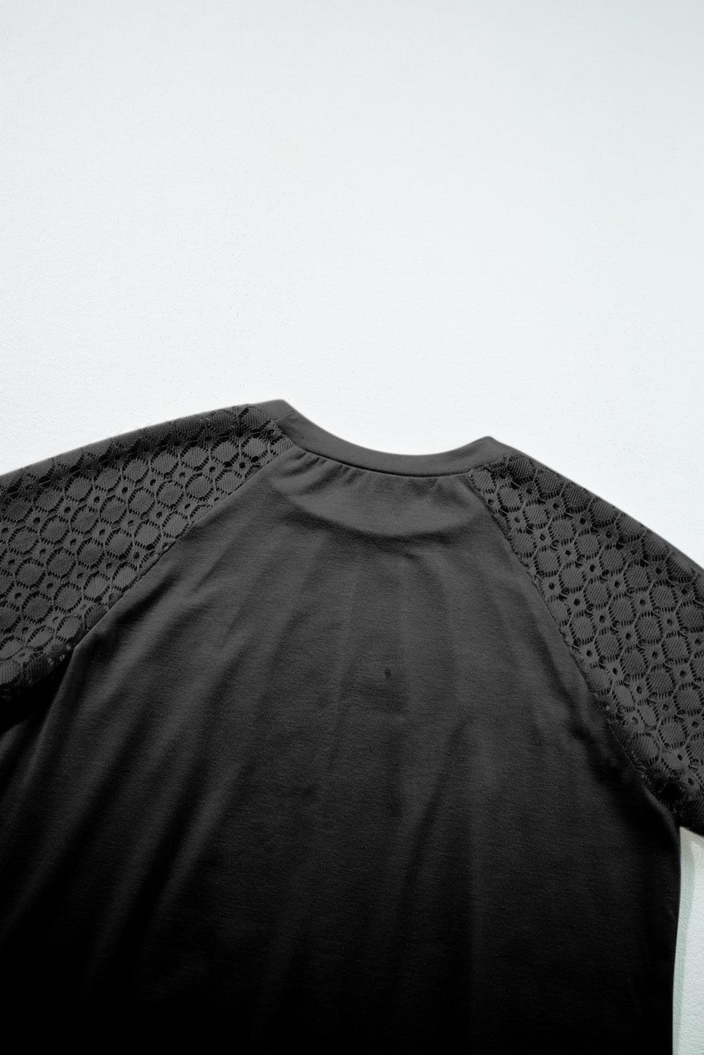 Pale Khaki Seamed Detail Contrast Lace Raglan Sleeve Tee - The Fair Lady Shop