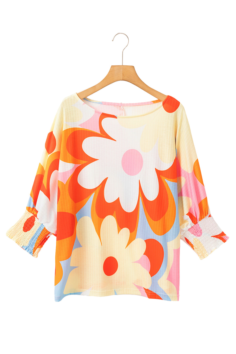 Yellow Colorful Floral Print Ribbed Dolman Blouse - The Fair Lady Shop