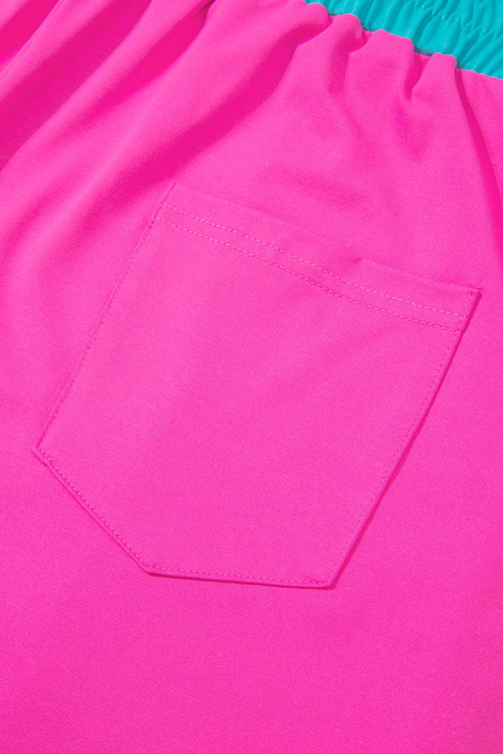 Peach Blossom Color Block Loose Fit Top & Elastic Waist Shorts Set - The Fair Lady Shop