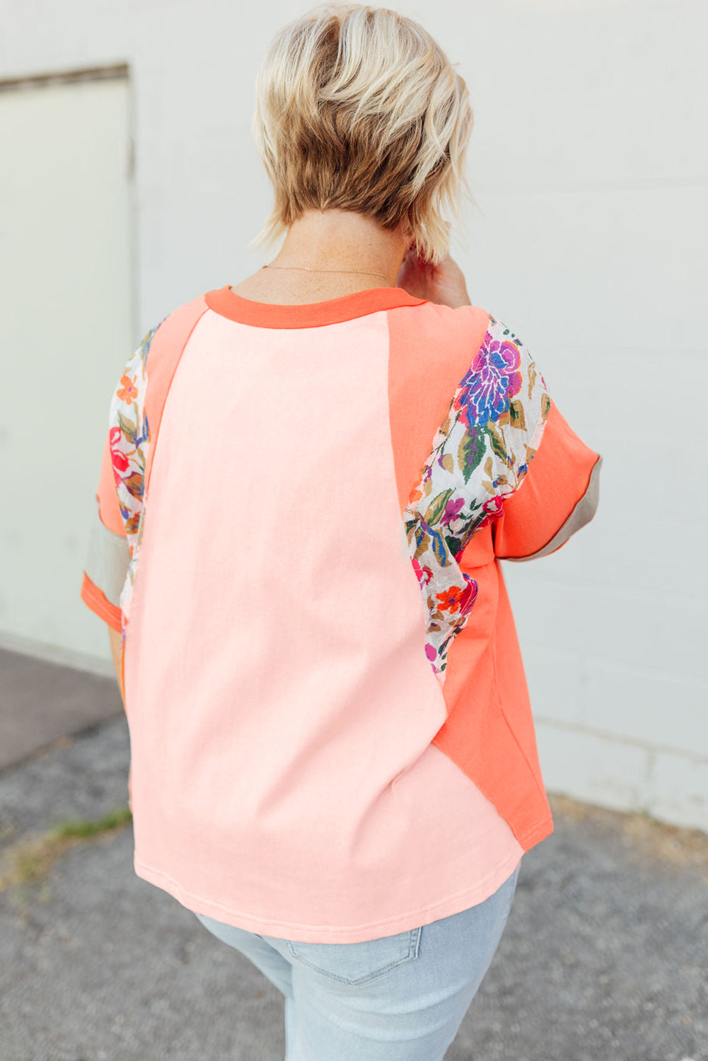 Orange Floral Patchwork Colorblock Plus Size Top - The Fair Lady Shop