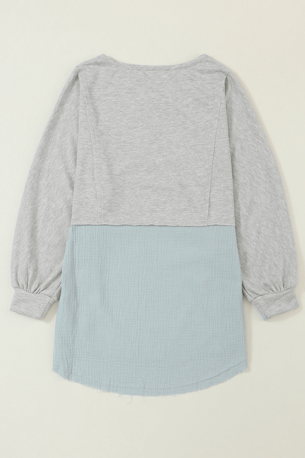 Grey Crinkled Patchwork Raw Hem Oversized Top - The Fair Lady Shop
