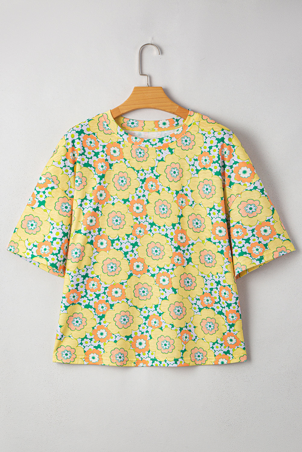 Yellow Summer Flower Print Drop Shoulder Loose T Shirt - The Fair Lady Shop