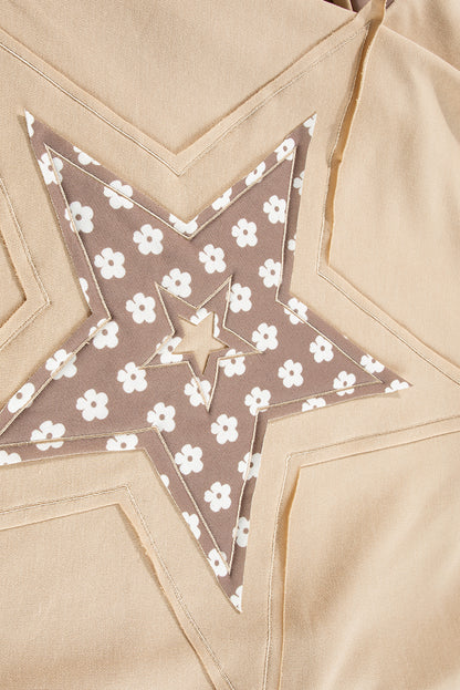 Apricot Floral Patchwork Star Pattern Drawstring Hoodie - The Fair Lady Shop