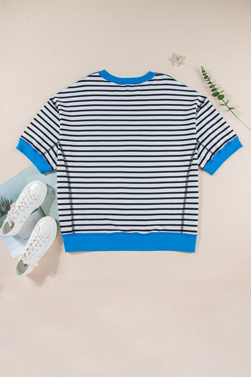 Pink Stripe Colorblock Drop Sleeve Oversized T Shirt - The Fair Lady Shop