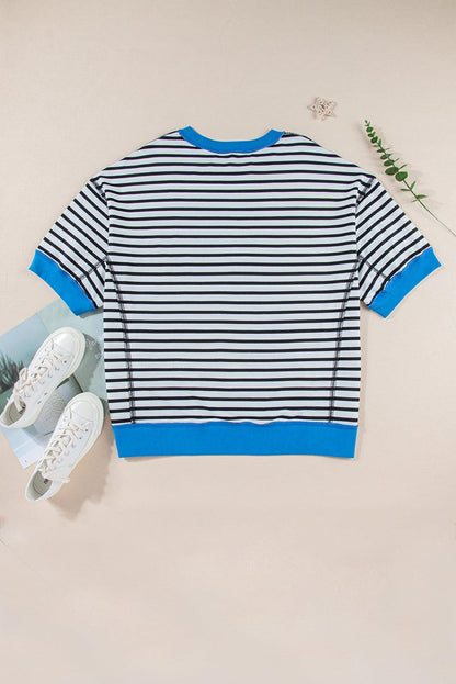 Pink Stripe Colorblock Drop Sleeve Oversized T Shirt - The Fair Lady Shop