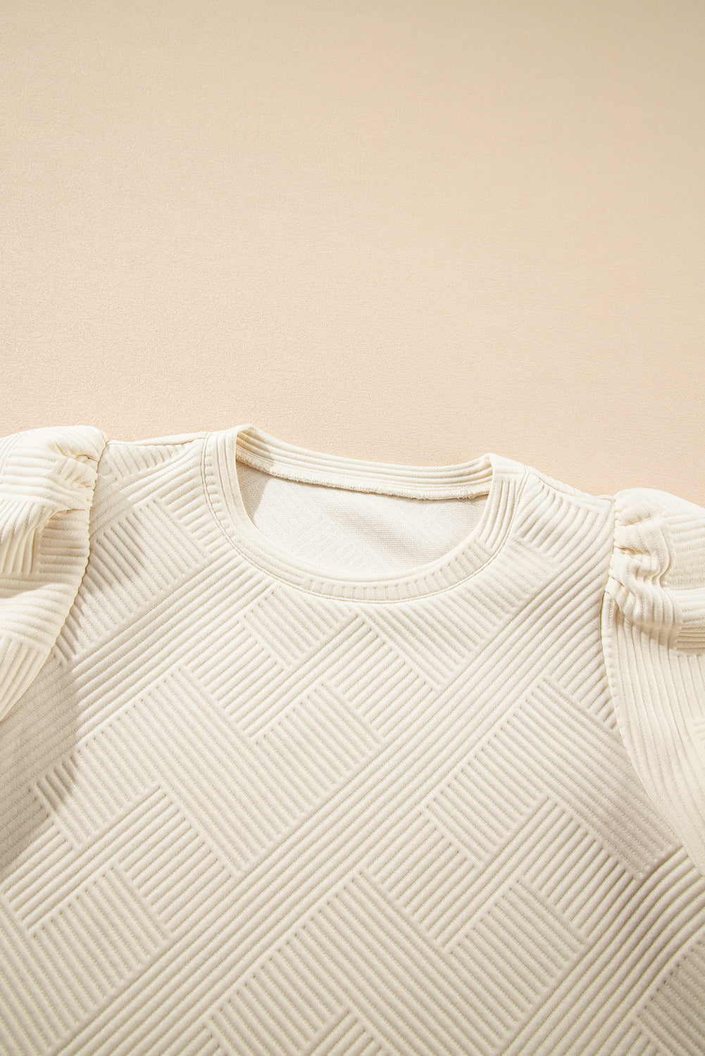 Oatmeal Solid Color Textured Puff Sleeve T-shirt - The Fair Lady Shop