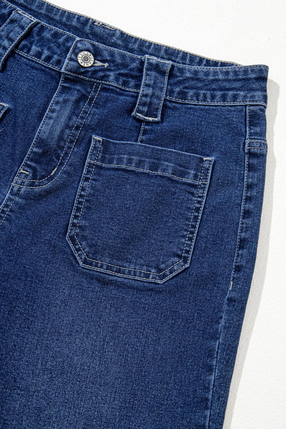 Sail Blue Wide Leg Pocketed High Waist Jeans - The Fair Lady Shop