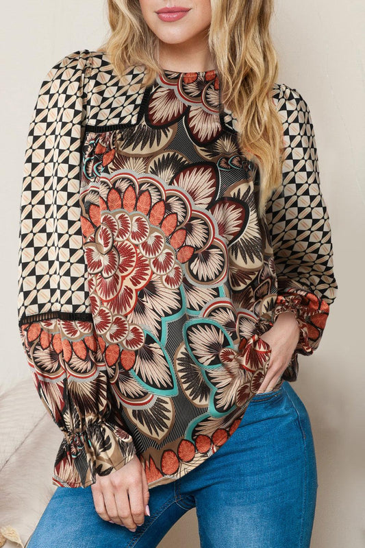 Bohemian Patterned Pullover Long Sleeve Blouse - The Fair Lady Shop