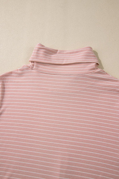 Pink Stripe Cowl Neck Side Slits Loose Fit Long Sleeve Top - The Fair Lady Shop