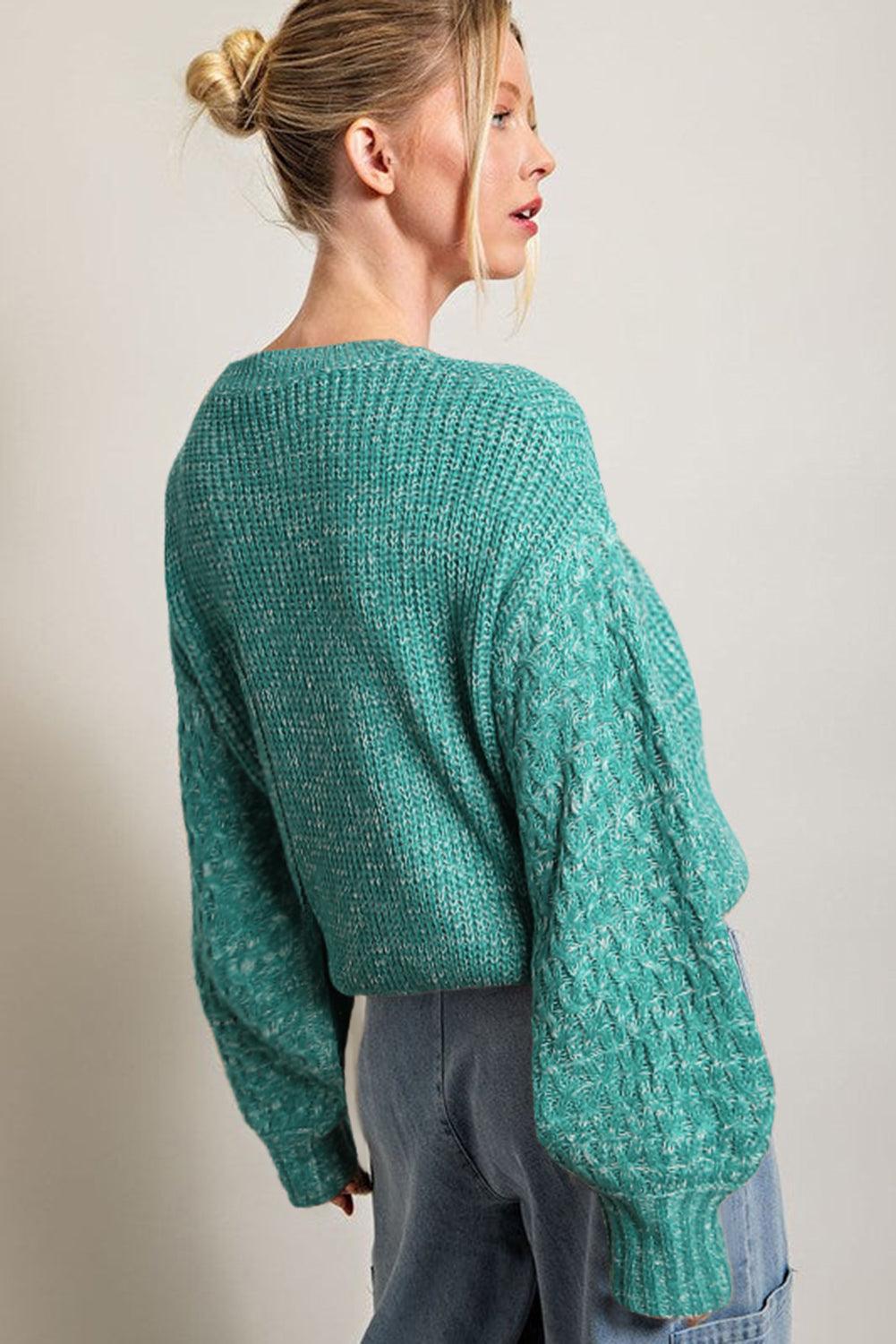 Verdant Chunky Knit Sleeve Drop Shoulder Sweater - The Fair Lady Shop