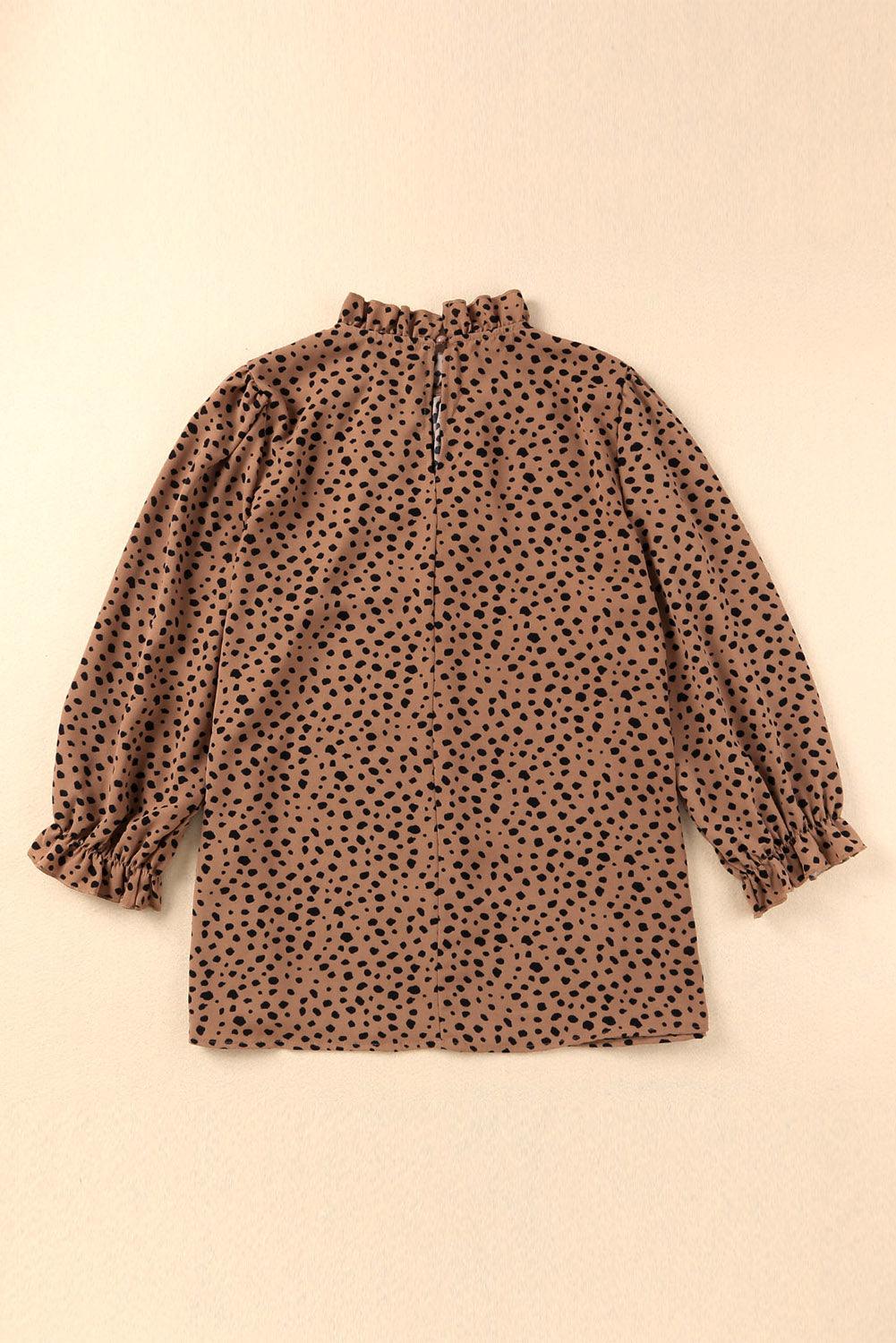 Brown Leopard Print Frill Neck 3/4 Sleeves Blouse - The Fair Lady Shop