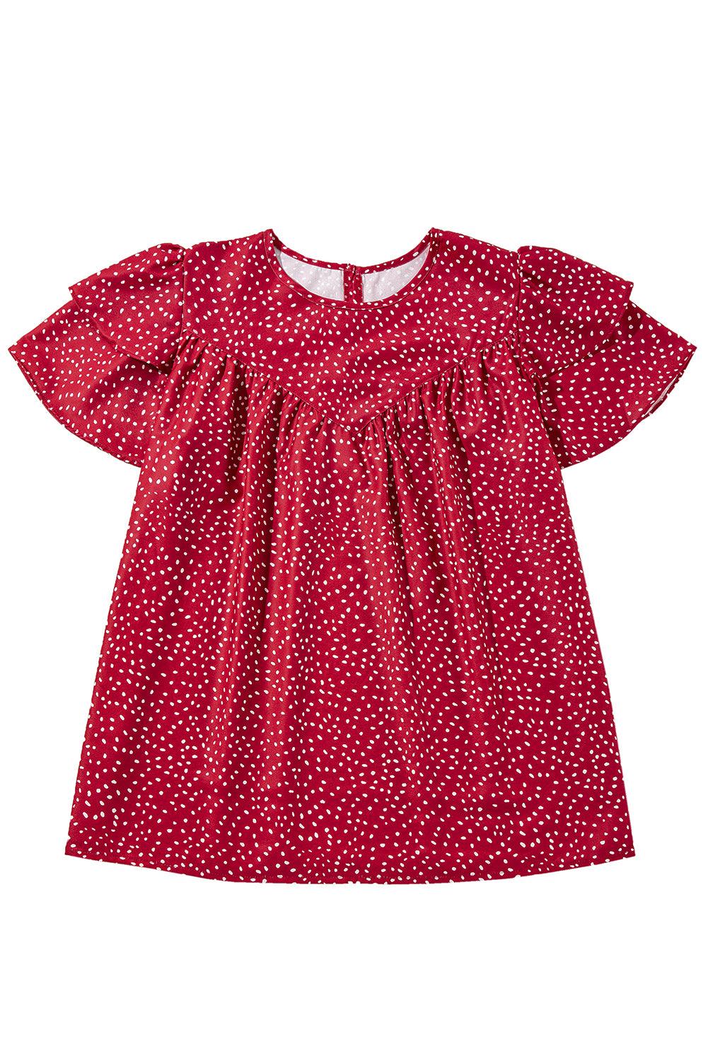 Fiery Red Spotted Print Pleated Ruffle Sleeve Blouse - The Fair Lady Shop