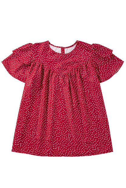 Fiery Red Spotted Print Pleated Ruffle Sleeve Blouse - The Fair Lady Shop