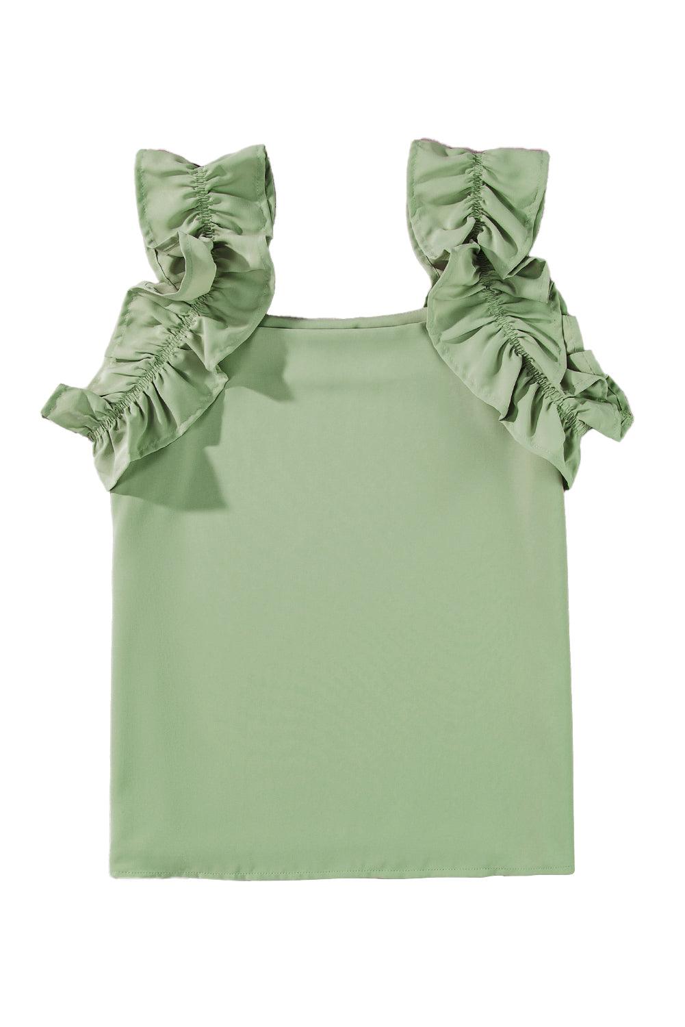 Oatmeal Solid Ruffle Trim Sleeveless Blouse - The Fair Lady Shop