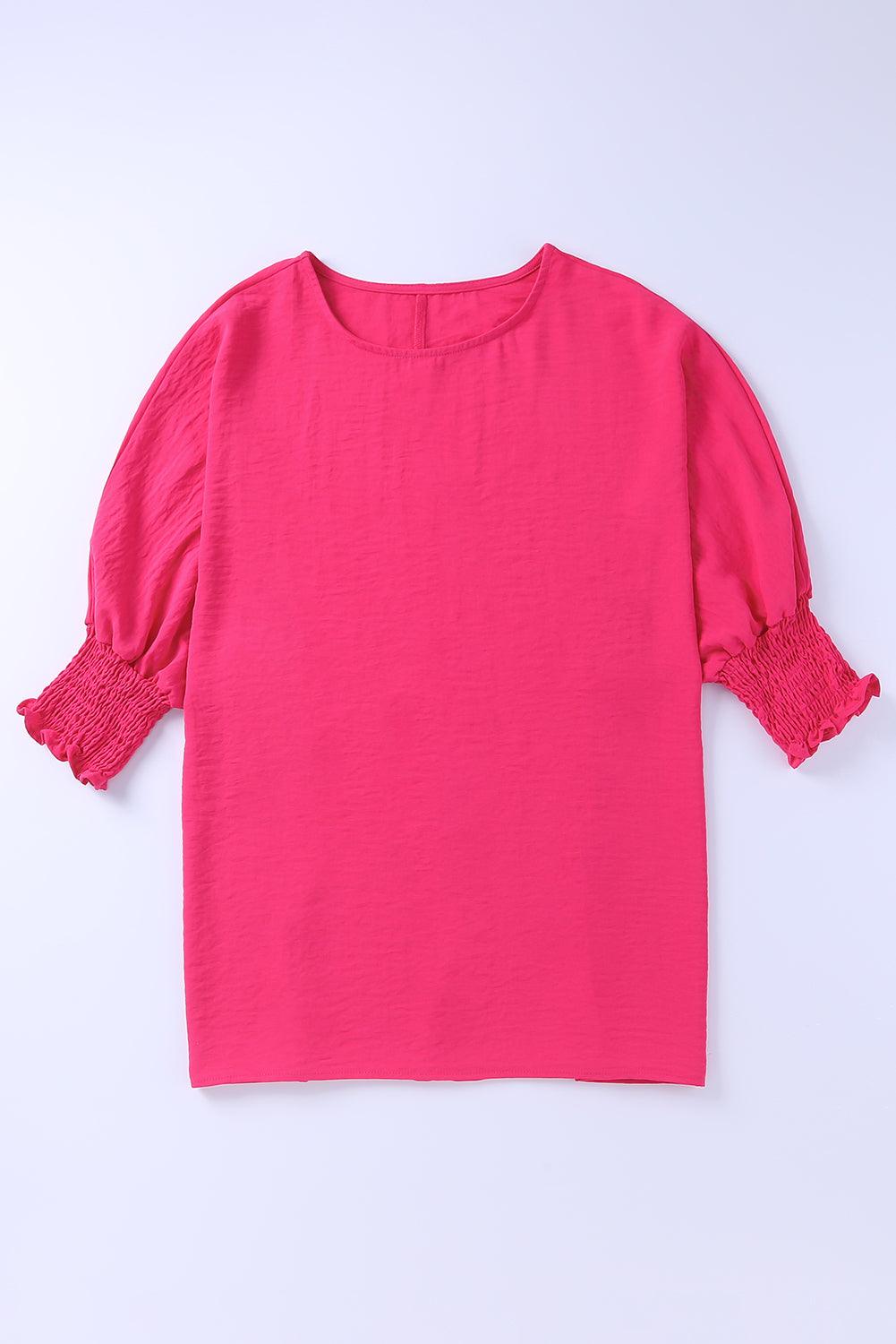 White Plain & Casual Shirred Cuffs Half Sleeve Top - The Fair Lady Shop