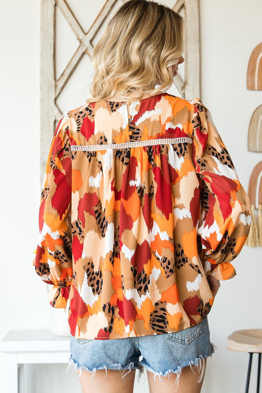 Multicolor Abstract Print Boho Ruffle Puff Sleeve Blouse - The Fair Lady Shop