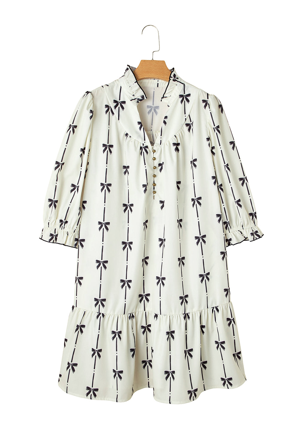 Apricot Striped Bow Print Puff Sleeve Ruffle Plus Size Mini Dress - The Fair Lady Shop