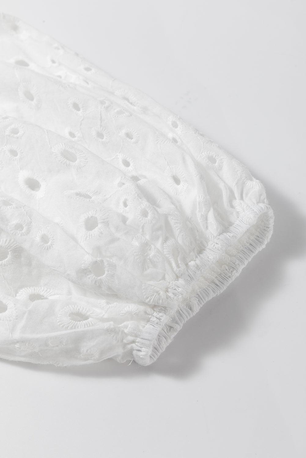 Bonbon Hollow-out Flower Embroidered Short Puff Sleeve Blouse - The Fair Lady Shop