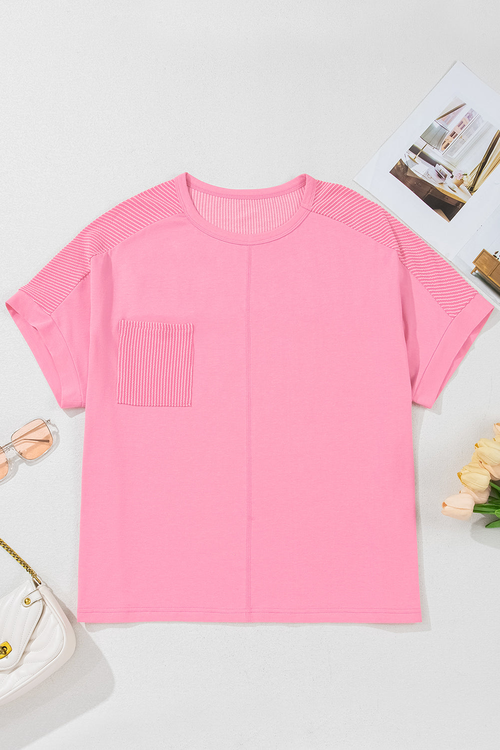 Bonbon Corded Patchwork Pocketed Plus Size T Shirt - The Fair Lady Shop