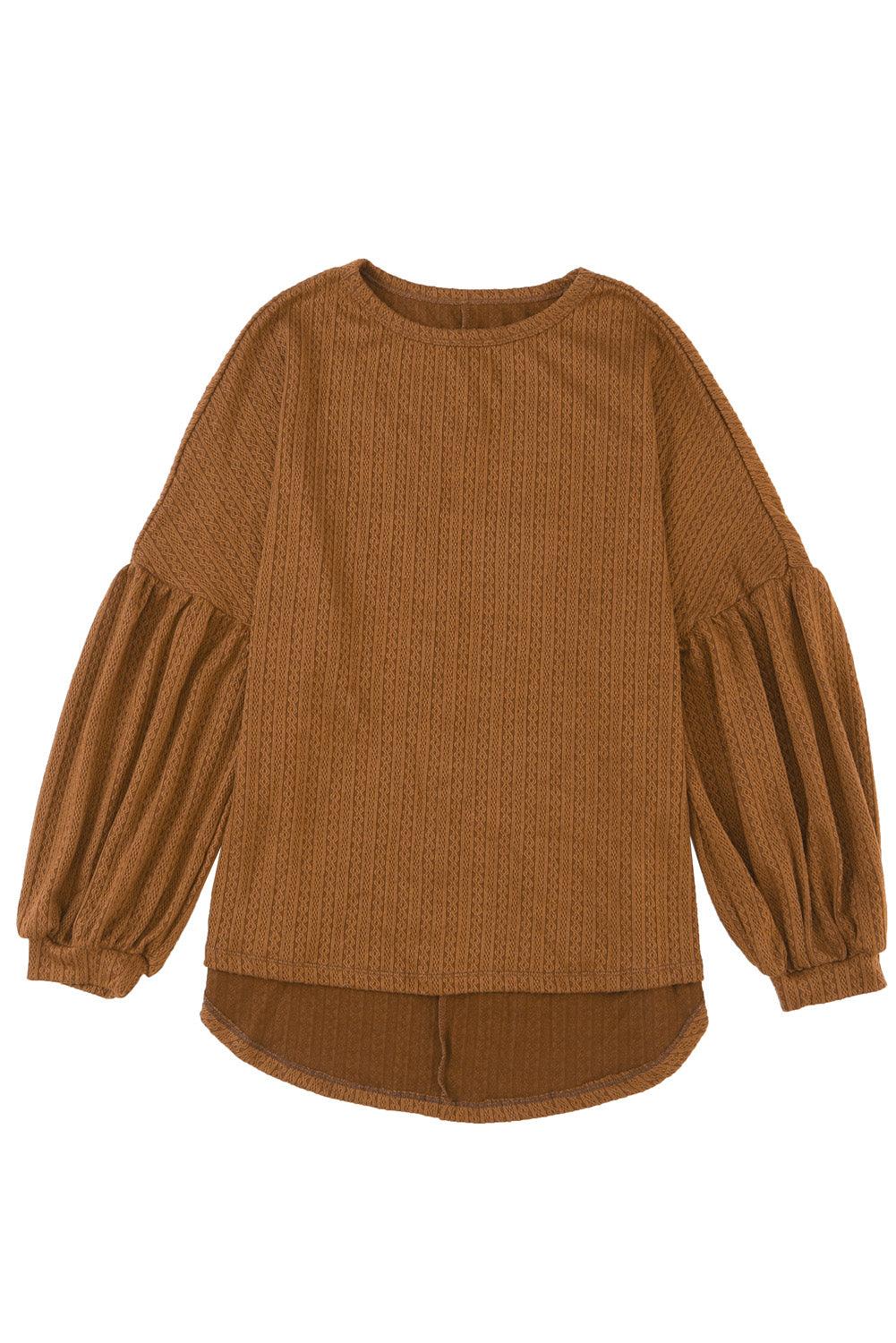 Ruby Solid Color Textured Lantern Sleeve Top - The Fair Lady Shop