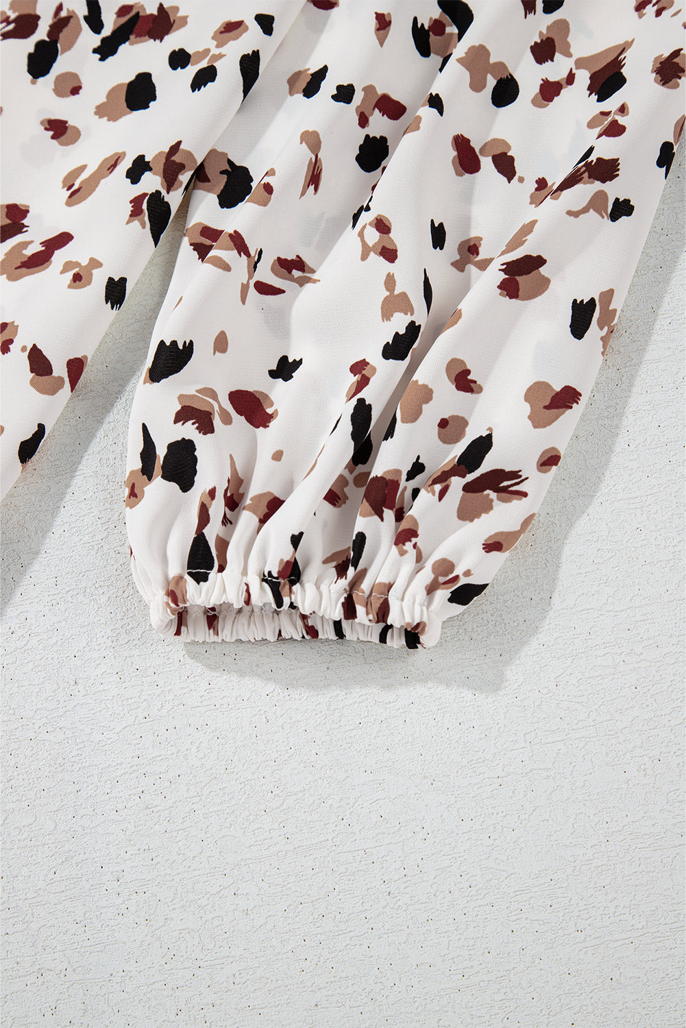 White Leopard Print Puff Sleeve Mock Neck Pleated Blouse - The Fair Lady Shop