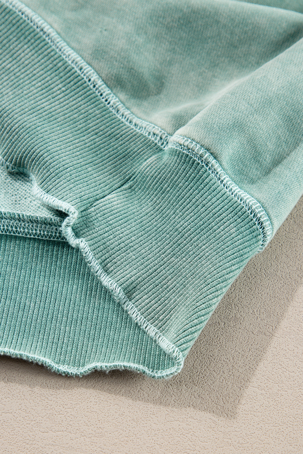 Mineral Blue Waffle Patchwork Raglan Sleeve Exposed Seam Sweatshirt - The Fair Lady Shop