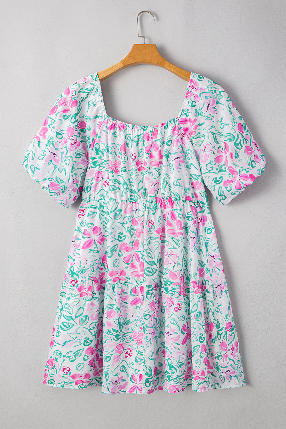 White Floral Print Ric-rac Trim Square Neck Plus Size Mini Dress - The Fair Lady Shop