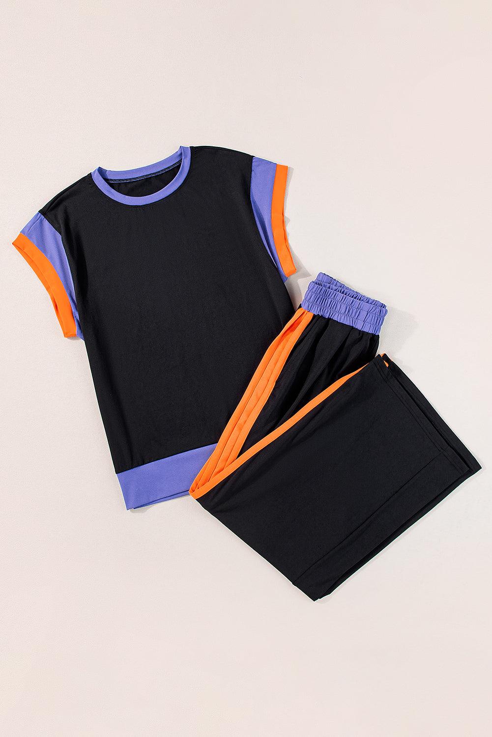 Chestnut Colorblock Cap Sleeve Tee and Wide Leg Pants Set - The Fair Lady Shop