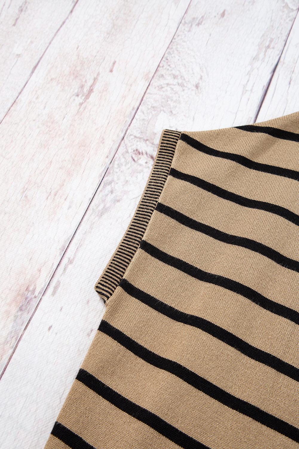 Khaki Stripe Knitted Dolman T Shirt - The Fair Lady Shop