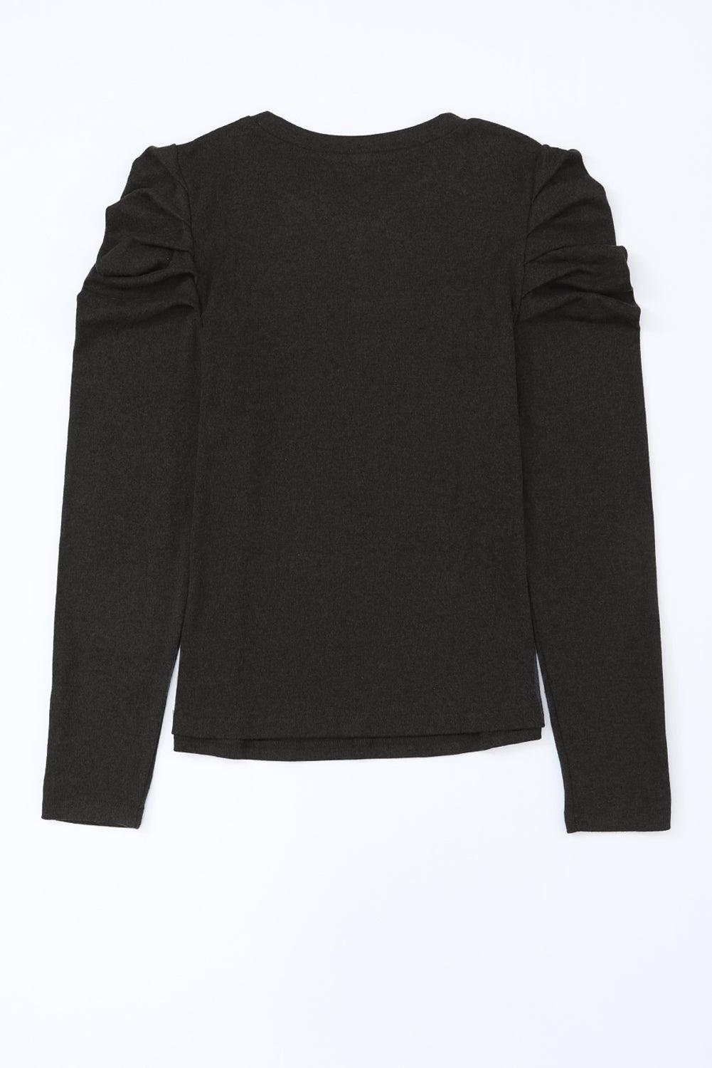 Khaki Plain Buttoned Puff Long Sleeve Sheath Top - The Fair Lady Shop