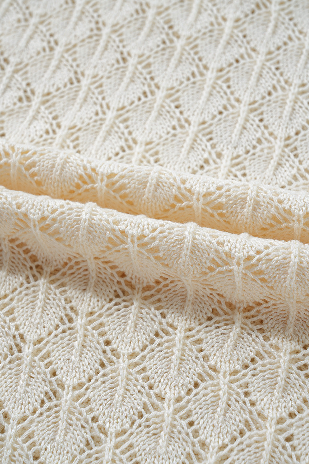 Beige Hollow Out Crochet Short Sleeve Knit Tee - The Fair Lady Shop