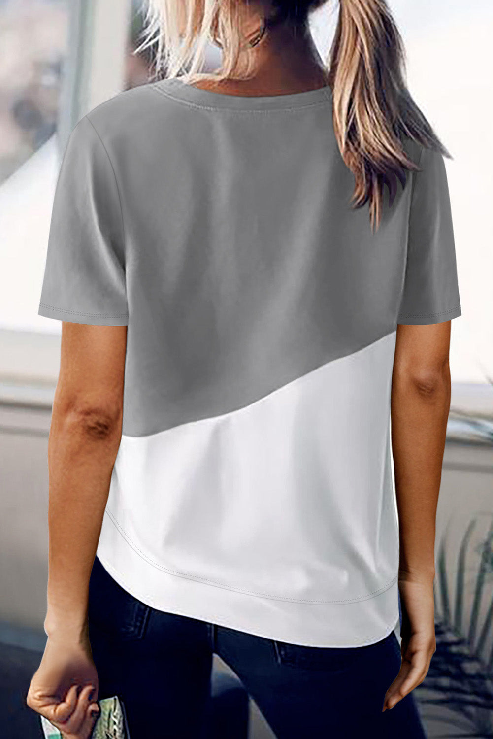 Gray Crew Neck Colorblock Tee - The Fair Lady Shop