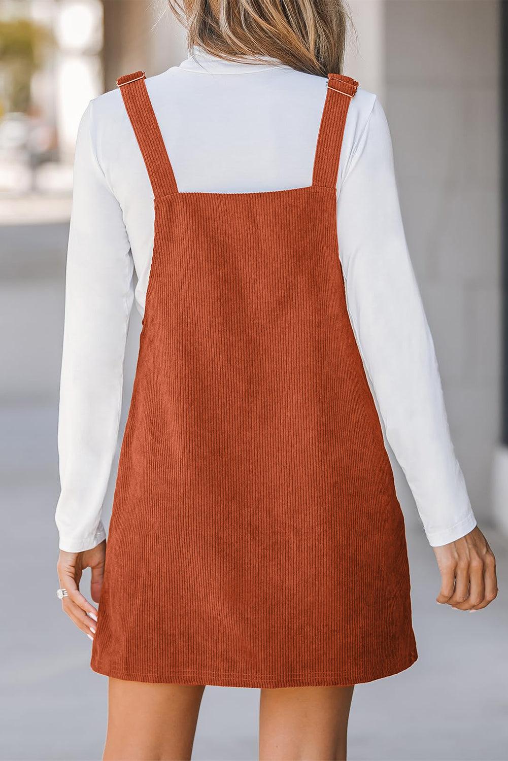Cinnamon Corduroy Front Pockets Overall Dress - The Fair Lady Shop