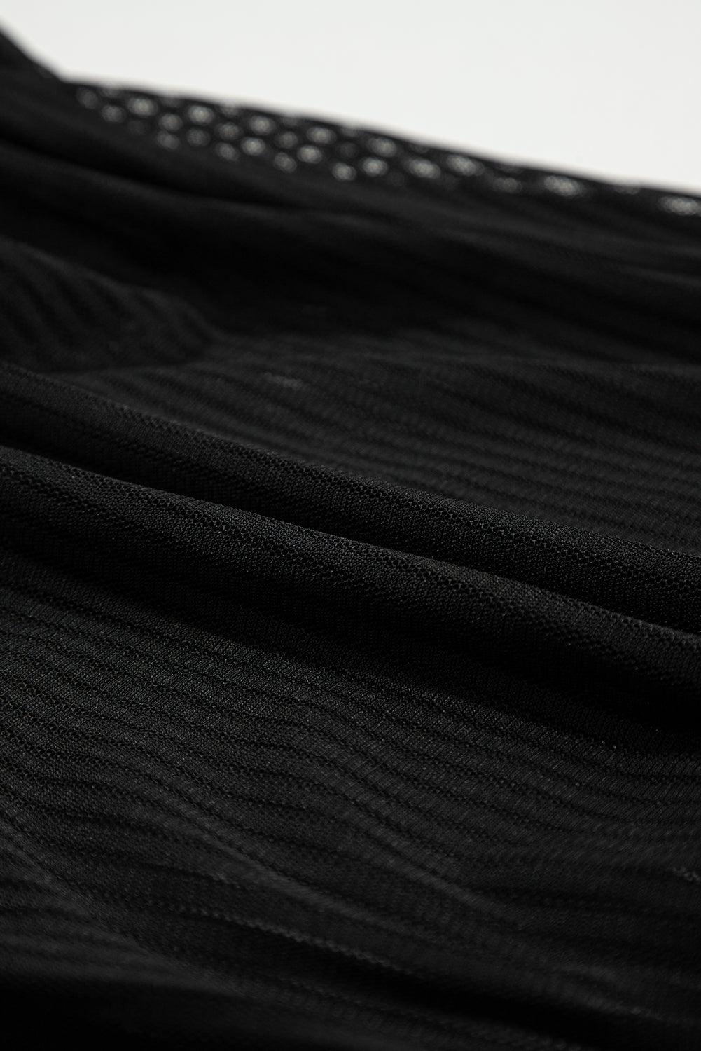 Black Striped Mesh Knotted Hem Tankini Swimsuit - The Fair Lady Shop
